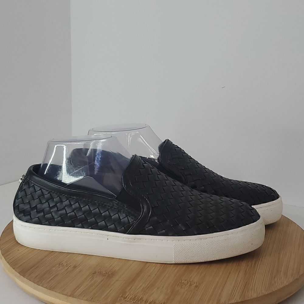 Steve Madden Black Woven Leather Slip on Sneakers Women's Size 7.5